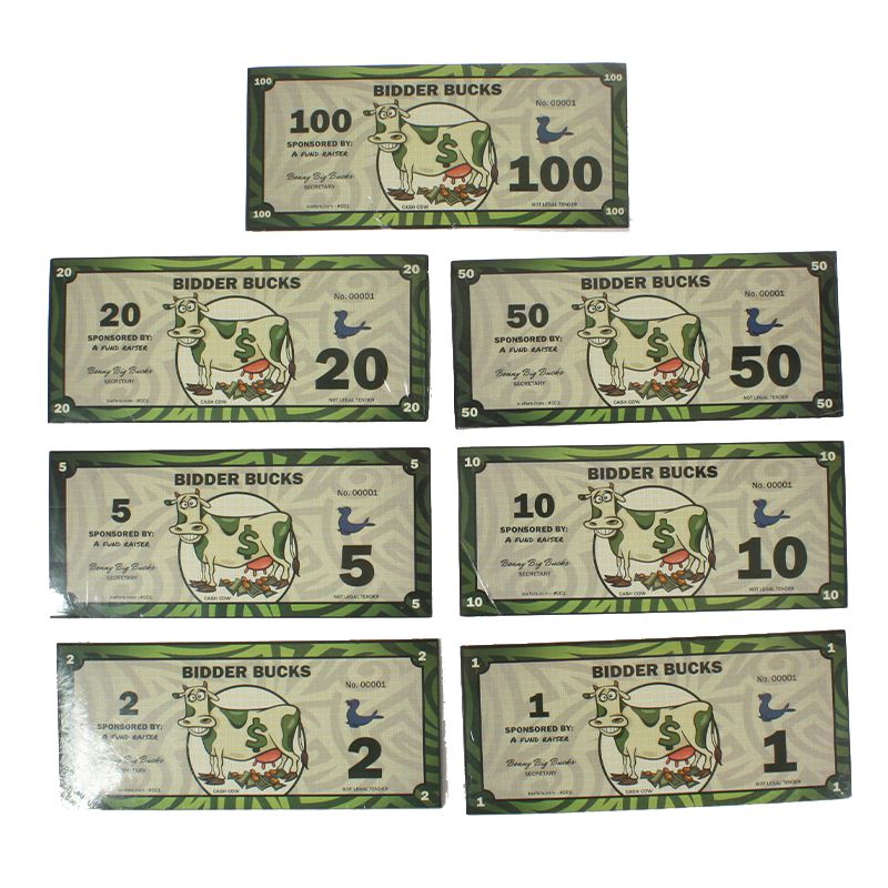 Cash Cow Bidder Bucks (7 Denominations) 100 bills/Pack