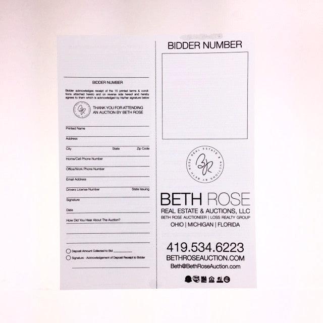 Custom Full Page Bid Card, Black Ink, Not Numbered (500)