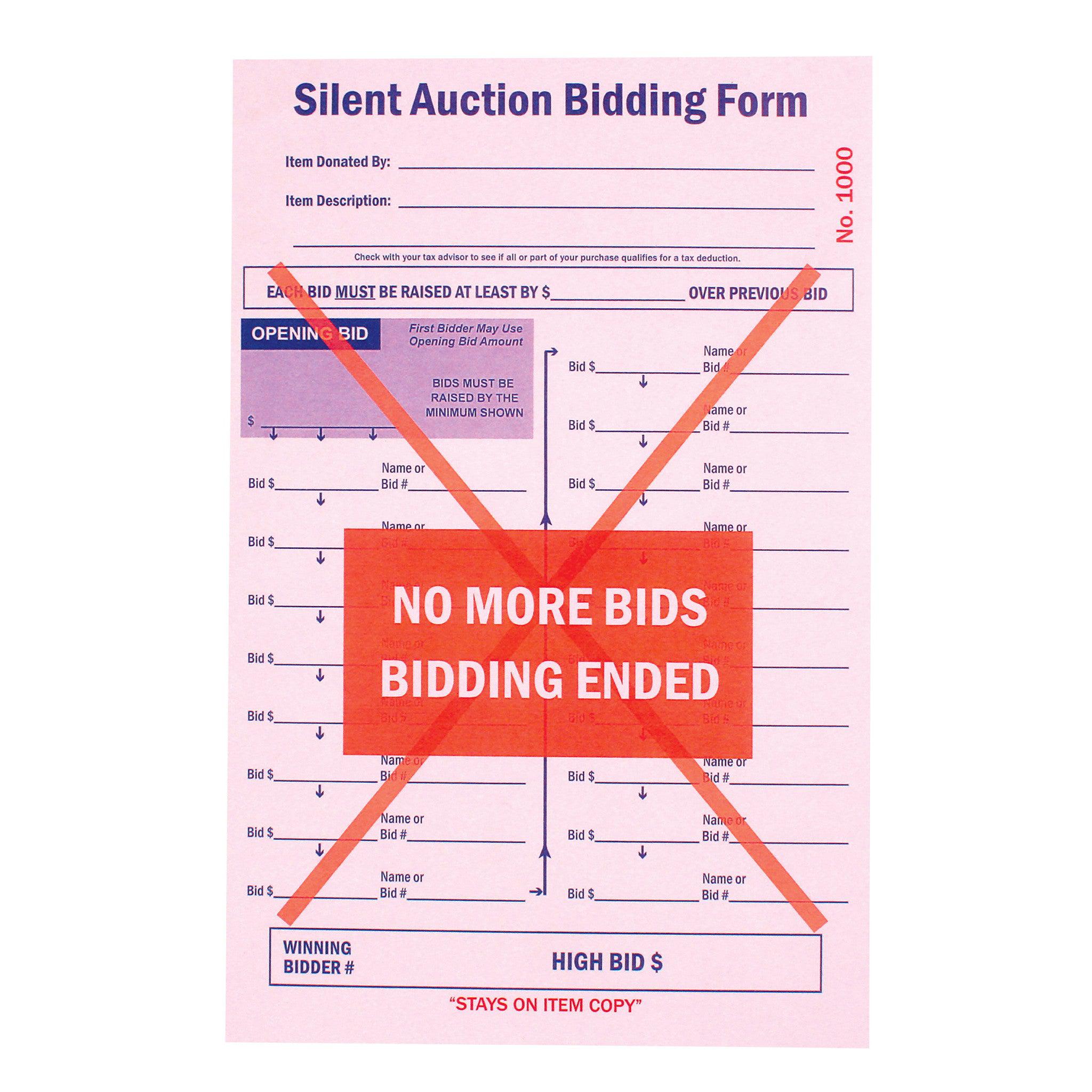 NEW "PRO" Wide Silent Auction Bid Slip, 3-part (100/pack)