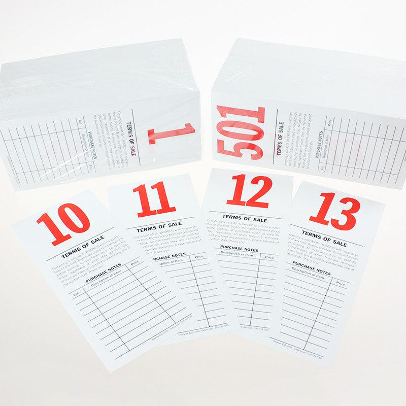 Pre-Numbered Stock Bid Cards w/ Purchase Notes (500/pack) Red #/Black Ink