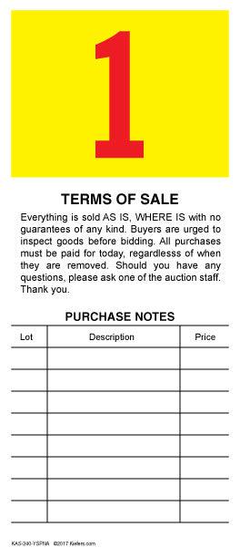Pre-Numbered Stock Bid Cards w/ Purchase Notes (500/pack) Red # w/ Yellow Square / Black Ink