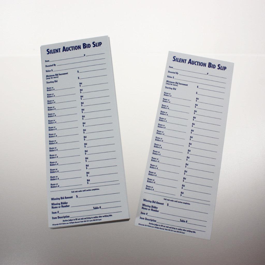 Silent Auction Bid Sheet (Size is 4-1/4" x 11") 1 or 2 part