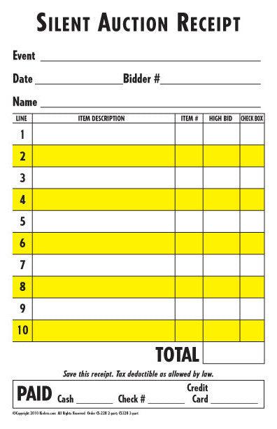 Silent Auction Receipt, 2 or 3 Part