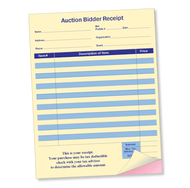 Silent Auction Bidder Receipt