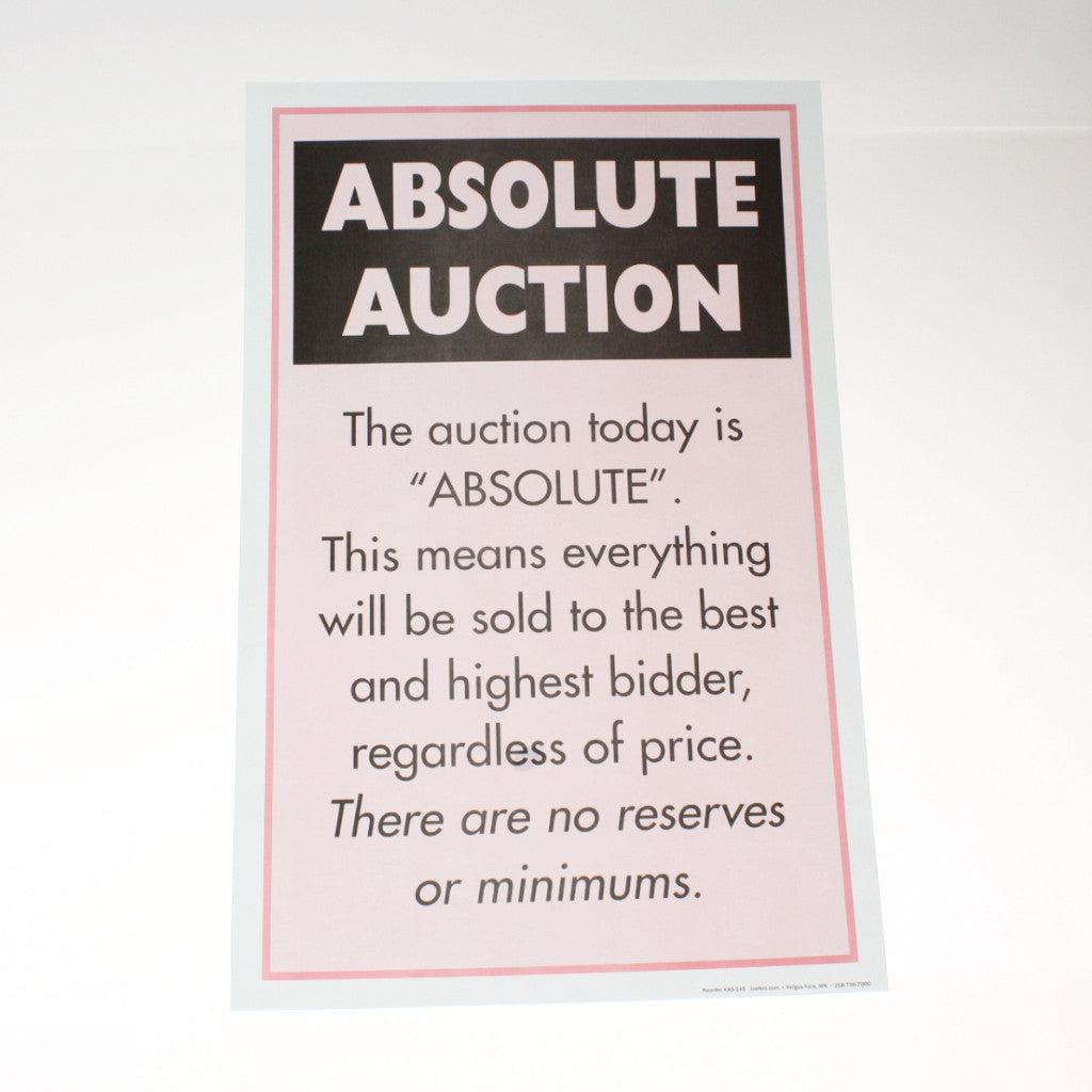 "Absolute Auction" - 11" x 17" Laminated Sign