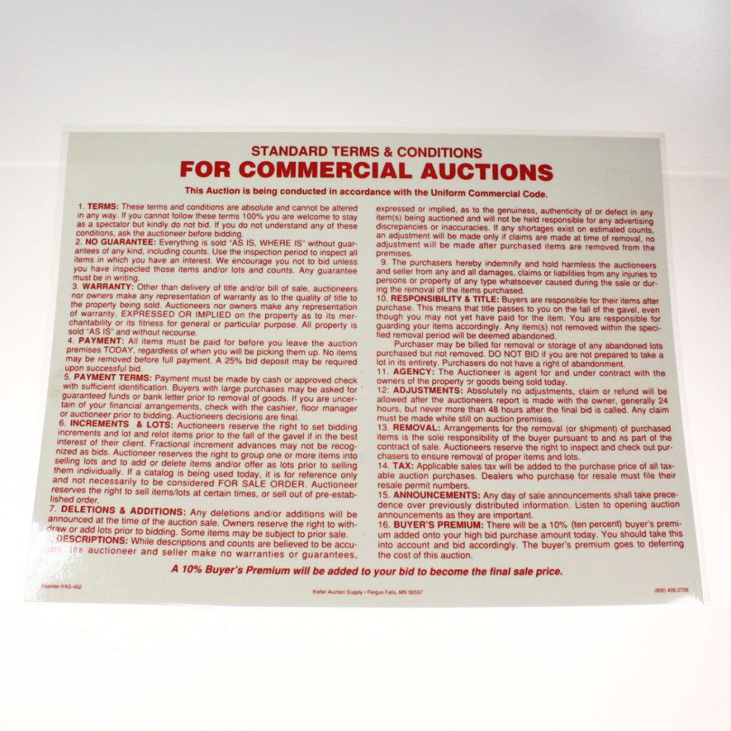 "Commercial Terms/Conditions:" - 18" x 24" Laminated Sign