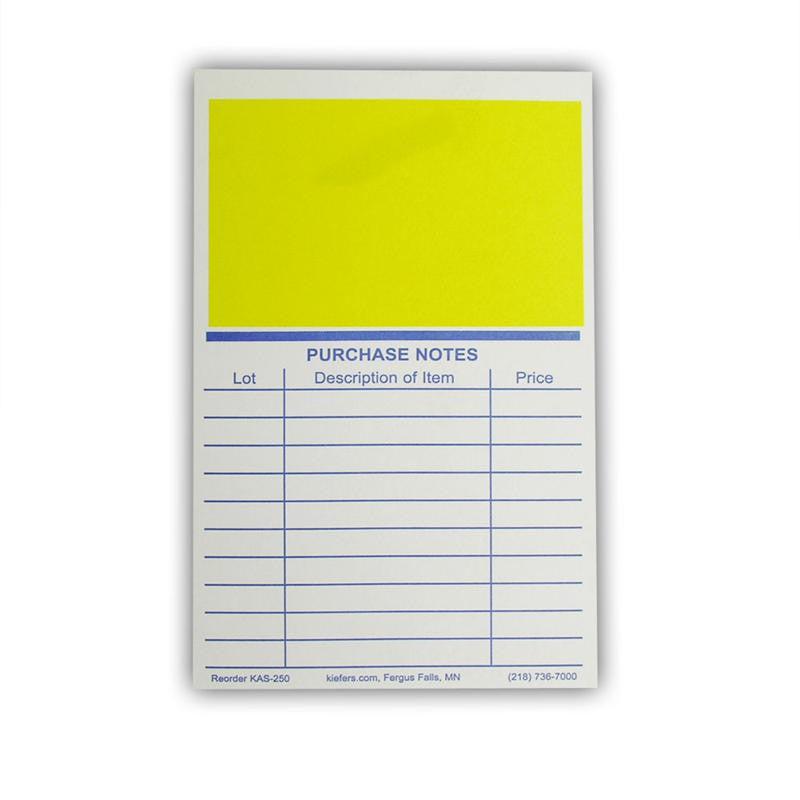 Econo Bid Cards w/ Purchase Notes (500/pack) Yellow Square