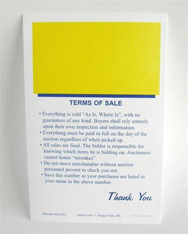 Econo Bid Cards w/ Terms of Sale (500/pack) Yellow Square