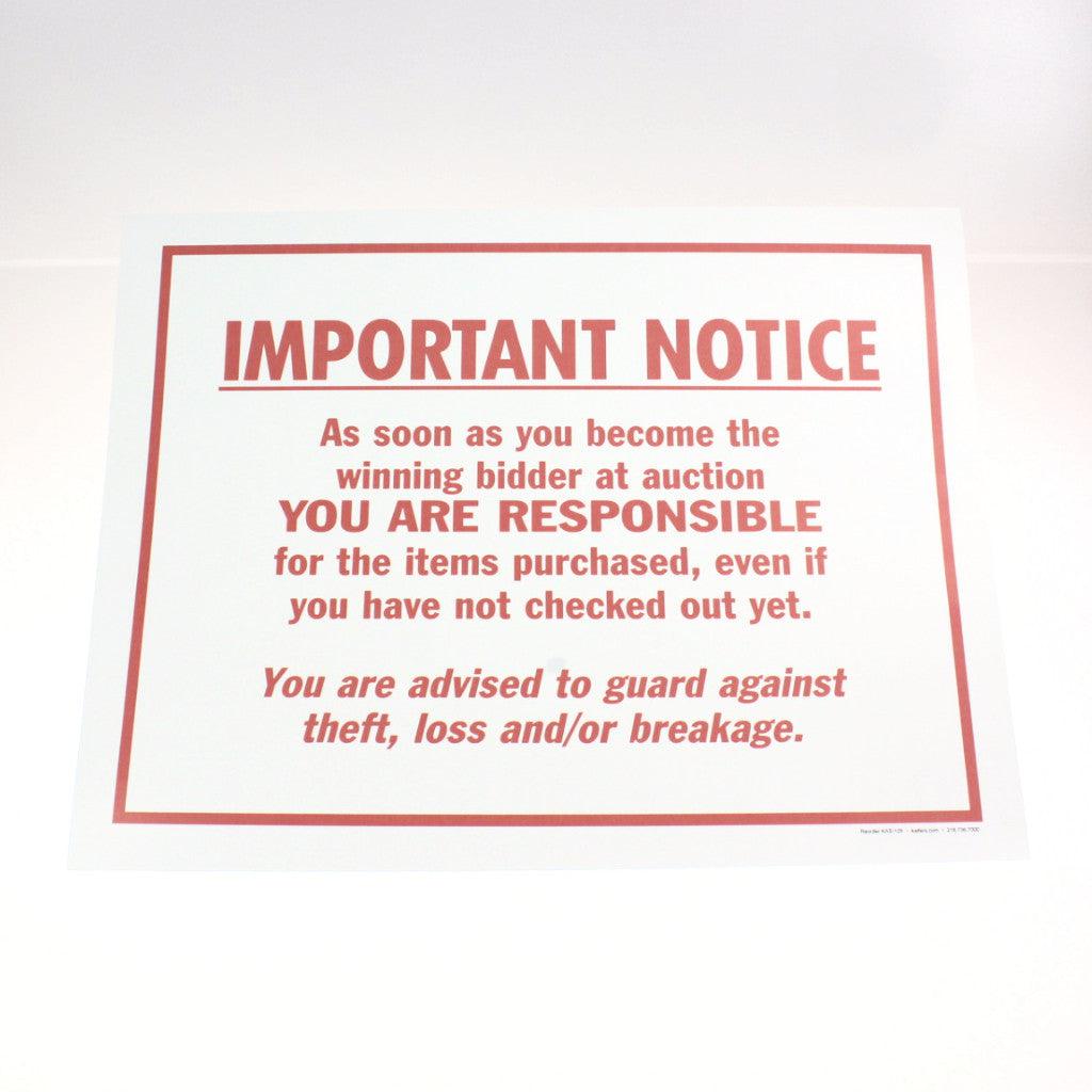 Important Notice 18 x 24 Laminated Sign