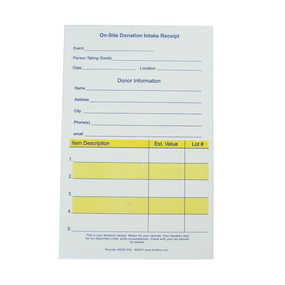On-Site Numbered Donation Intake Receipts 2 or 3 Part (25/pack)| Style| 2 Part NCR - $5.65