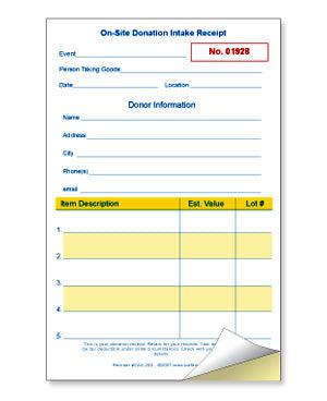 On-Site Numbered Donation Intake Receipts (25/pack) 2 or 3 part