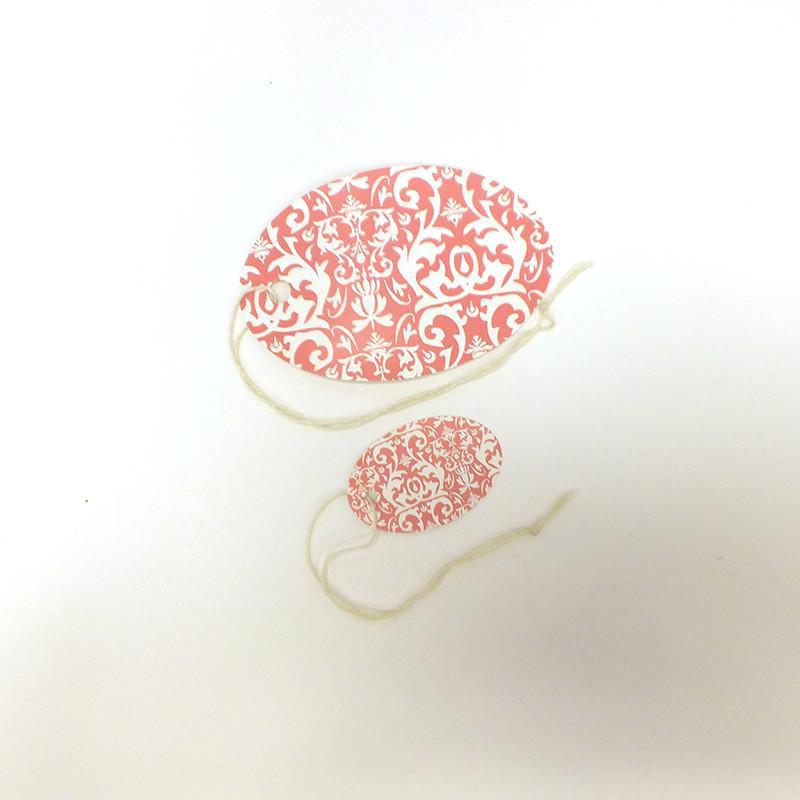Pink Oval Damask Tag (Box of 100) 2 Sizes