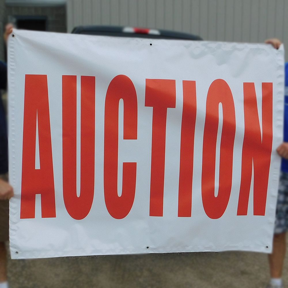 Red on White “Auction” Banners (4 foot by Several options)