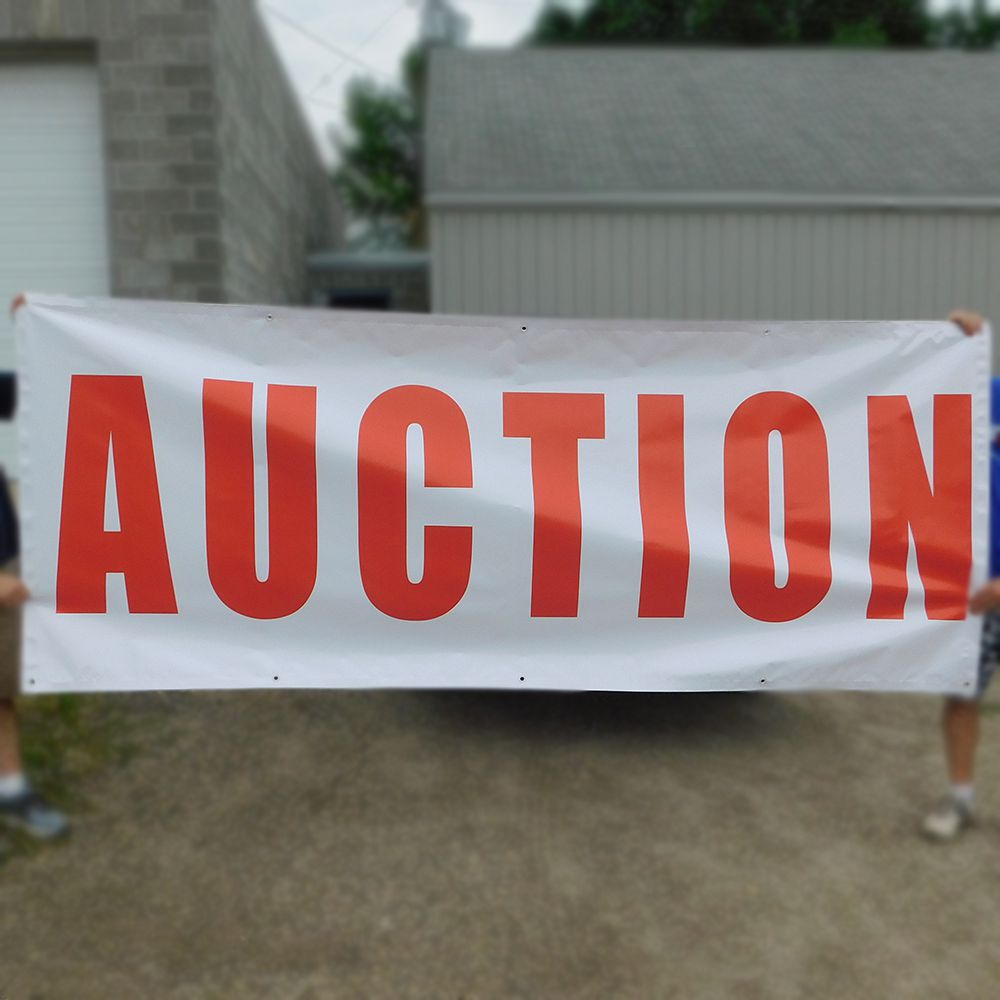 Red on White “Auction” Banners (4 foot by Several options)