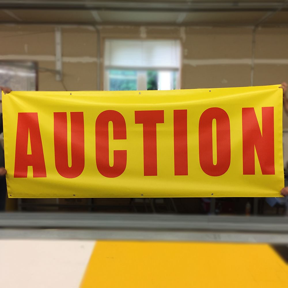 Red on Yellow “Auction” Banners (4 foot by Several options)