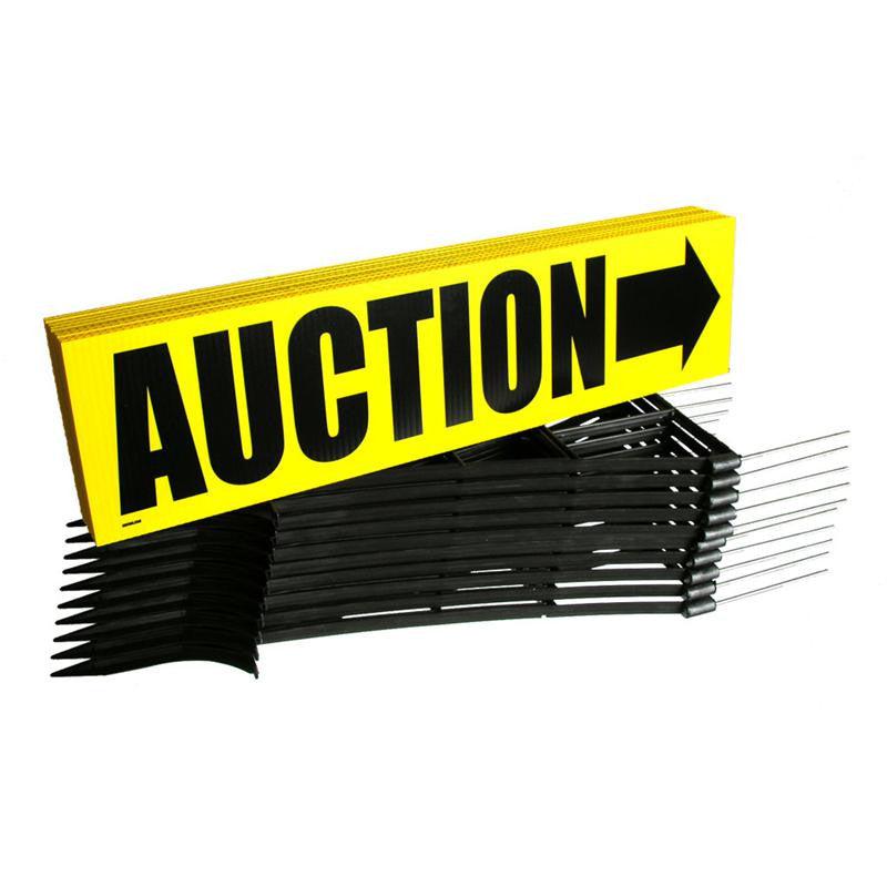 Sign/Stake Package: 10 "Auction" Coroplast Signs / 10 Step-in Stakes