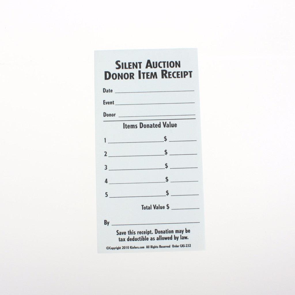 Silent Auction Donor Item Receipt (100/pack) 2 part