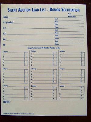 Silent Auction Lead List (10/pack) 2 or 3 part