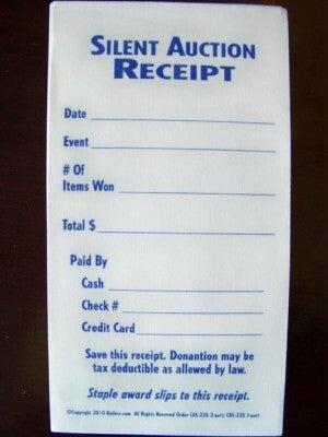 Silent Auction Ticket Tally Receipt, 3 Part (100/Pack)