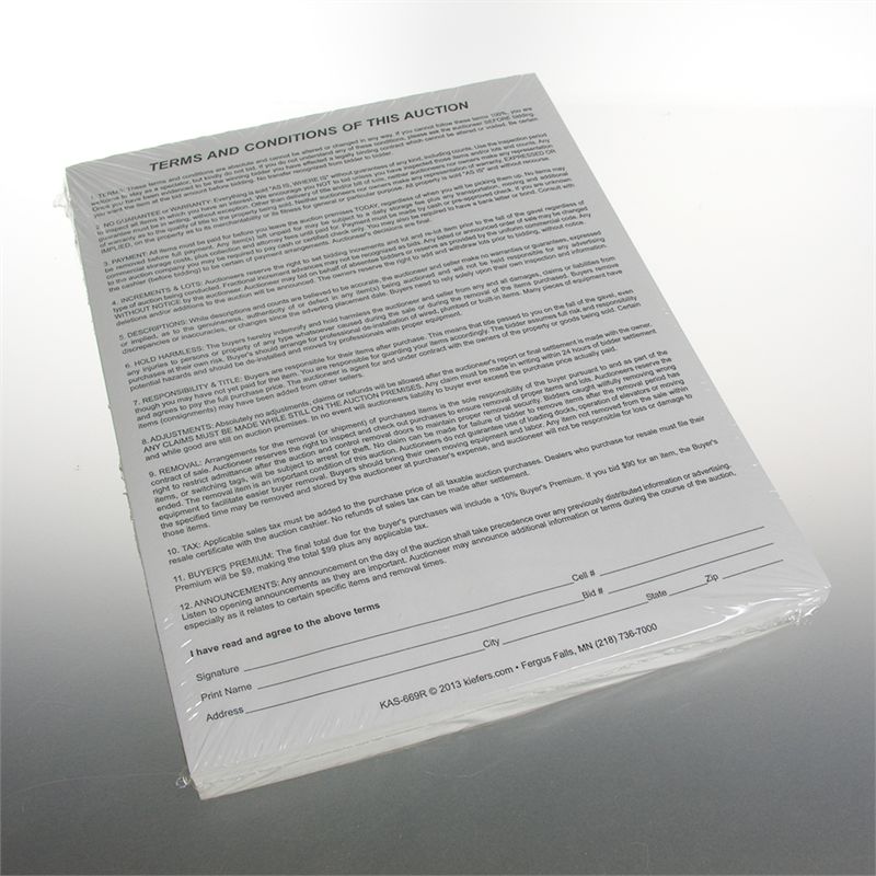 Terms and Conditions Sheet (100/Pack)